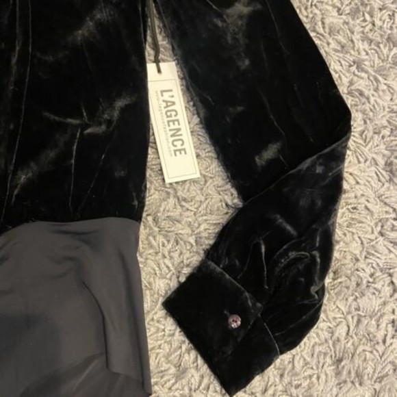 L’AGENCE NEW Marcella Wrap Effect Velvet Bodysuit In Black Size XS $450.00 - Picture 11 of 16